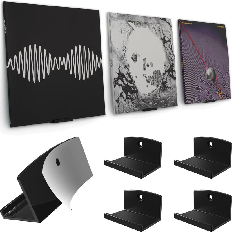 Modern JP Adhesive Vinyl Wall Mount (4-Pack) - Strong Hold Record Holder Wall, Record-Safe Easy Installation, Album Wall Mount for 1LP and 2LP - Black - Image 1
